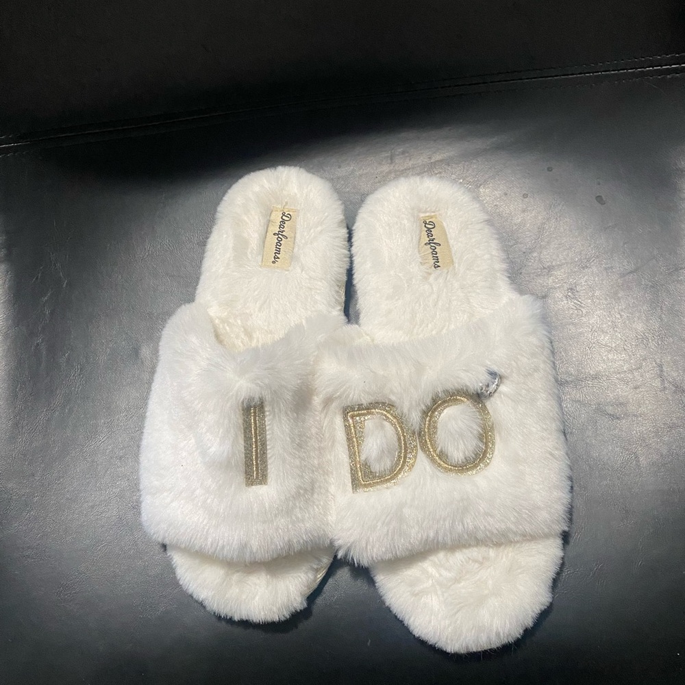 White Furry 'I DO' Slippers